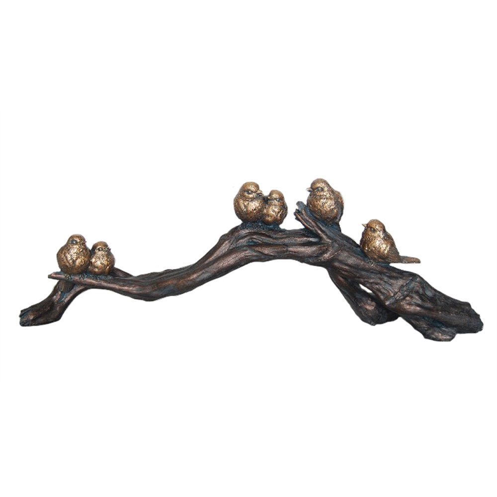Decorative Resin Birds On Branch Decor, Bronze And Gold