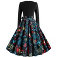 thumbnail image 3 of Abcnature Halloween Christmas Dresses,Long Sleeve Xmas Printed Dress,A-line Vintage Cocktail Holiday Party Dress,50s Housewife Evening Dress,V-Neck Elegant Princess Dress XXL, 3 of 5