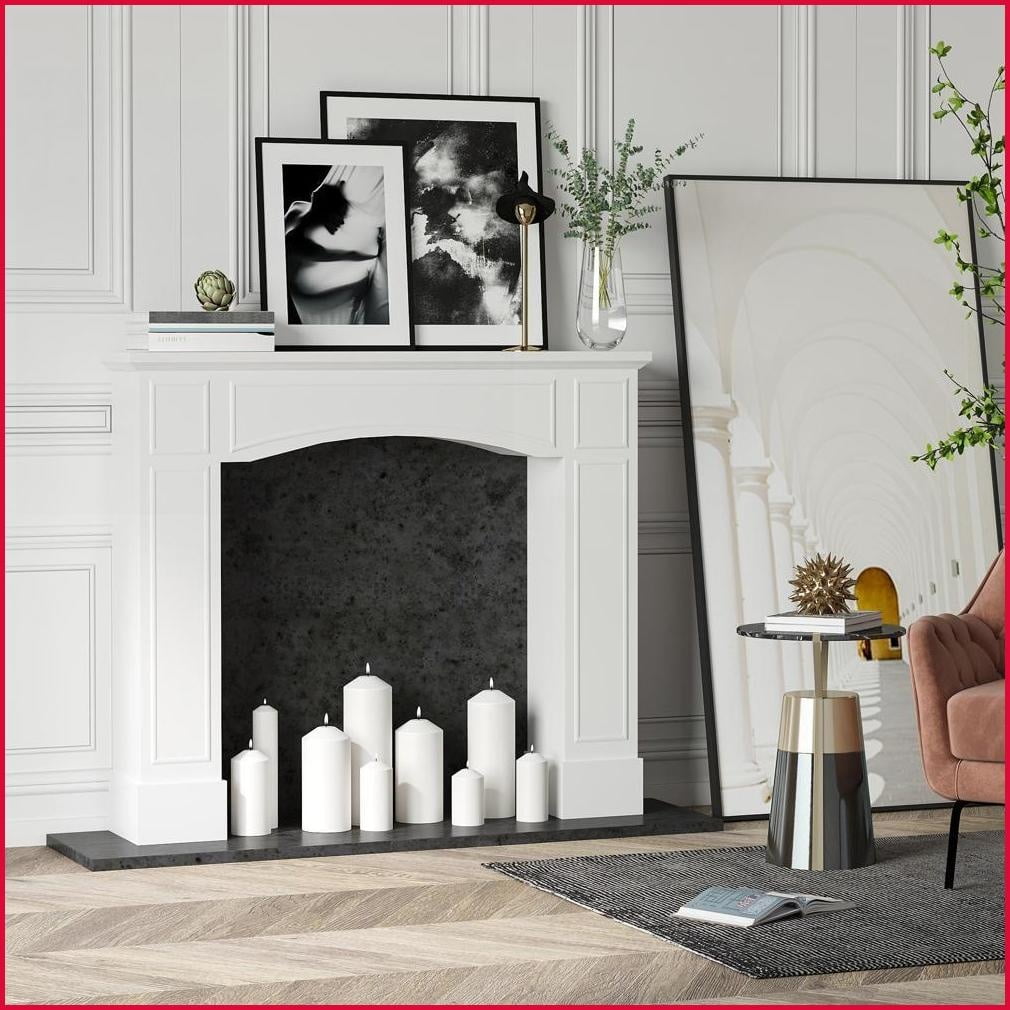 Fireplace Mantel, Modern Decorative Pattern Surround | Fits 29'' Interior Width | White | MDF