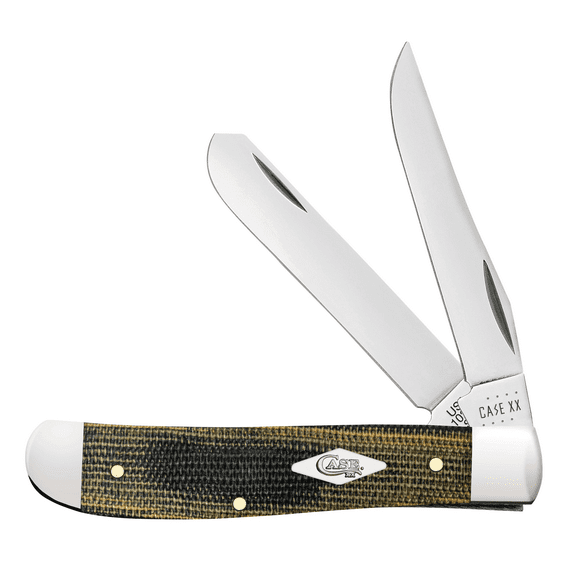 Case XX Knives Case XX Smooth Green and Black Natural Canvas Micarta Mini Trapper Folding Knife