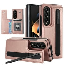 TECH CIRCLE for Samsung Galaxy Z Fold 4 Wallet Case with S Pen Holder, PU Leather Case with Card Slot Double Magnetic Clasp Kickstand Shockproof Protective Cover for Galaxy Z Fold 4 5G 2022,Rosegold