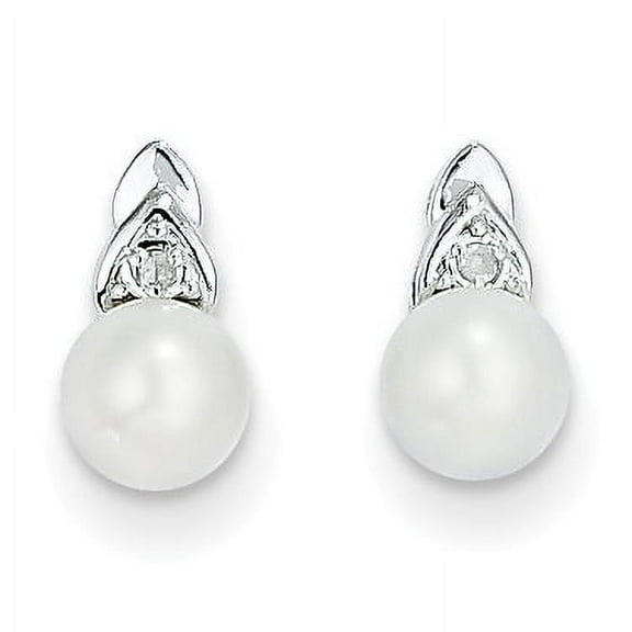 14k White Gold Freshwater Cultured Pearl and Diamond Post Earrings 14k White Gold Earrings