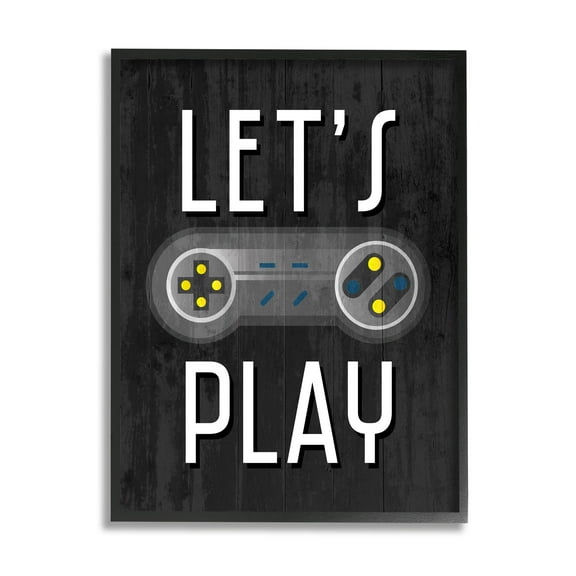Stupell Industries Let's Play Vintage Controller Graphic Art Black Framed Art Print Wall Art, Design by Kim Allen