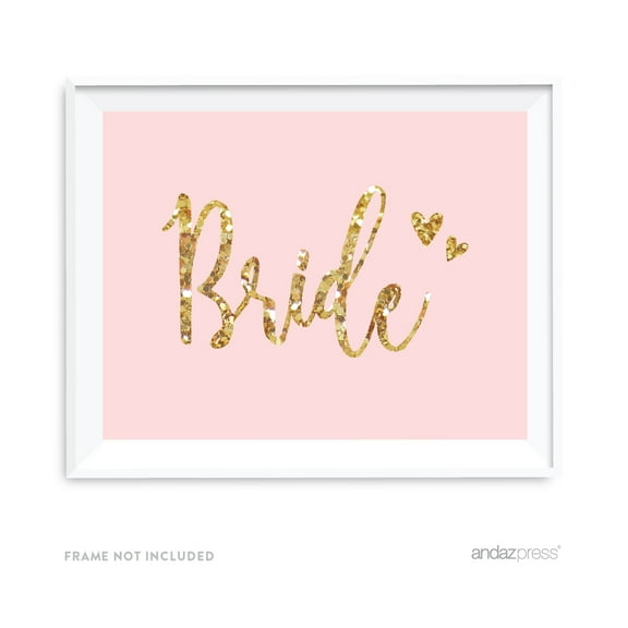 Bride Blush Pink Gold Glitter Print Wedding Party Signs
