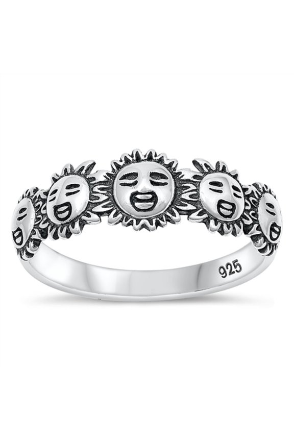 Sterling Silver Face of Sleeping Sun Ring Size 10