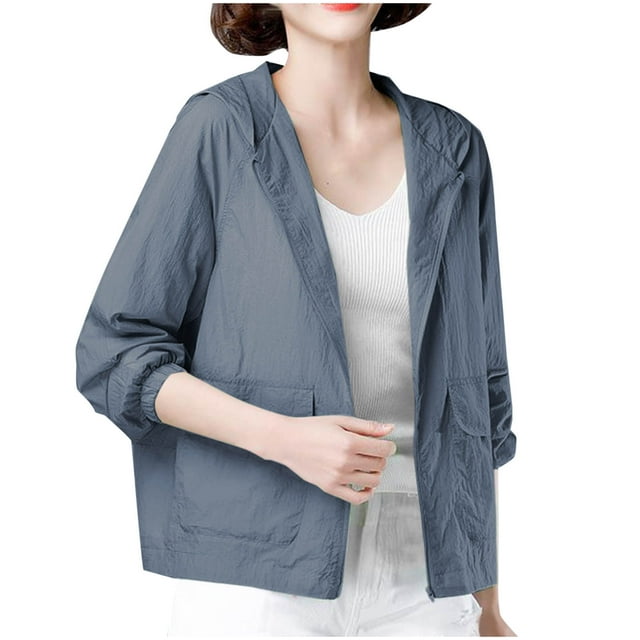 Wlynlyn Vestes pour Femmes à Fermeture Éclair à Manches Longues Manteau à Capuche d'Été Léger Protection Solaire Manteau d'Extérieur avec Poches