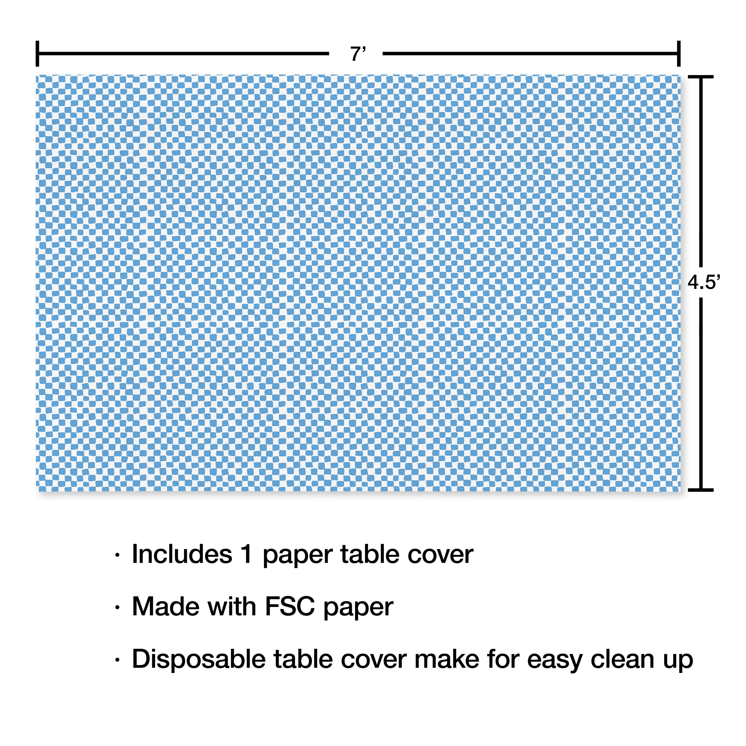 Bright Tides Rectangular Blue and White Gingham Paper Table Cover, 54" x 84", by Way To Celebrate