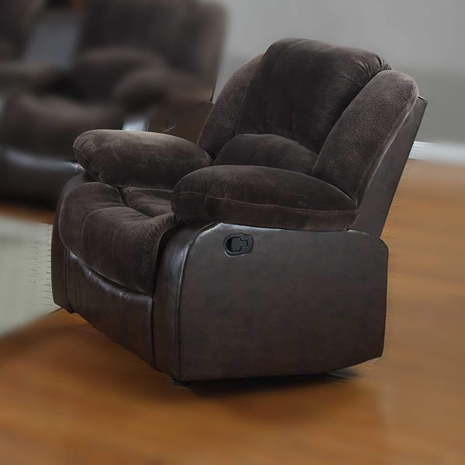 Nathaniel Home Champion Manual Single Reclining Sofa, PU Leather Upholstered Couch, Tufted Recliner, Plush Scoop Seating, for Living Room Home Theater, Beige