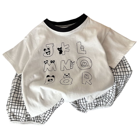 KPOPLK Infant Baby Boy Summer Clothes 1st Birthday 12M 18M Short Sleeve T Shirt Tops and Stretch Shorts Cute Baby Boy Outfit Size 5-6 Years,White