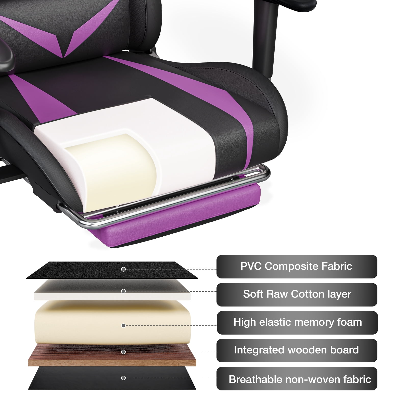 Hoffree Gaming Chair with Speakers Gamer Chair with Footrest and Massage Reclining Video Game Chair with Led Lights and Swivel Seat and Headrest and 2D Armrests for Adults