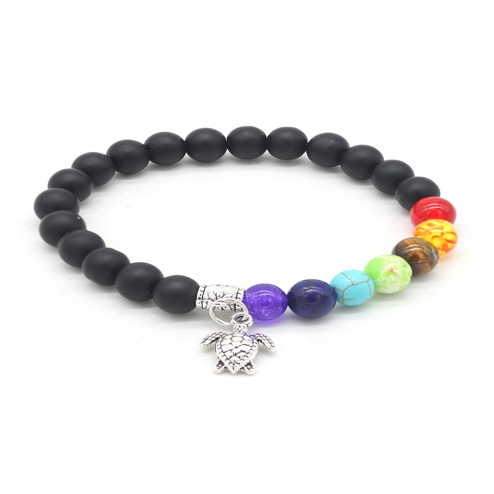 Dream Gem 7 Genuine Chakra Healing Natural Bead Bracelet with Turtle