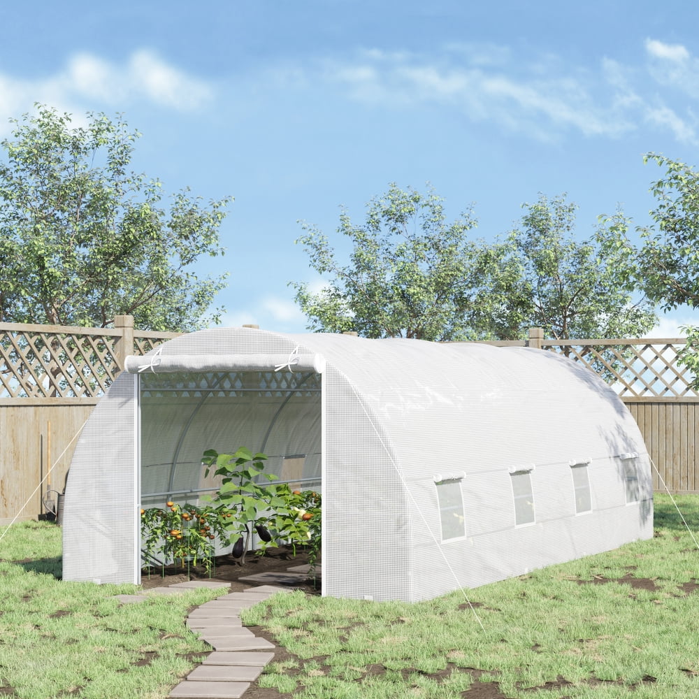 20x10 FT Walk-In Tunnel Greenhouse, 8 Roll-Up Windows & Door with Durable Steel Frame Hot House Kit