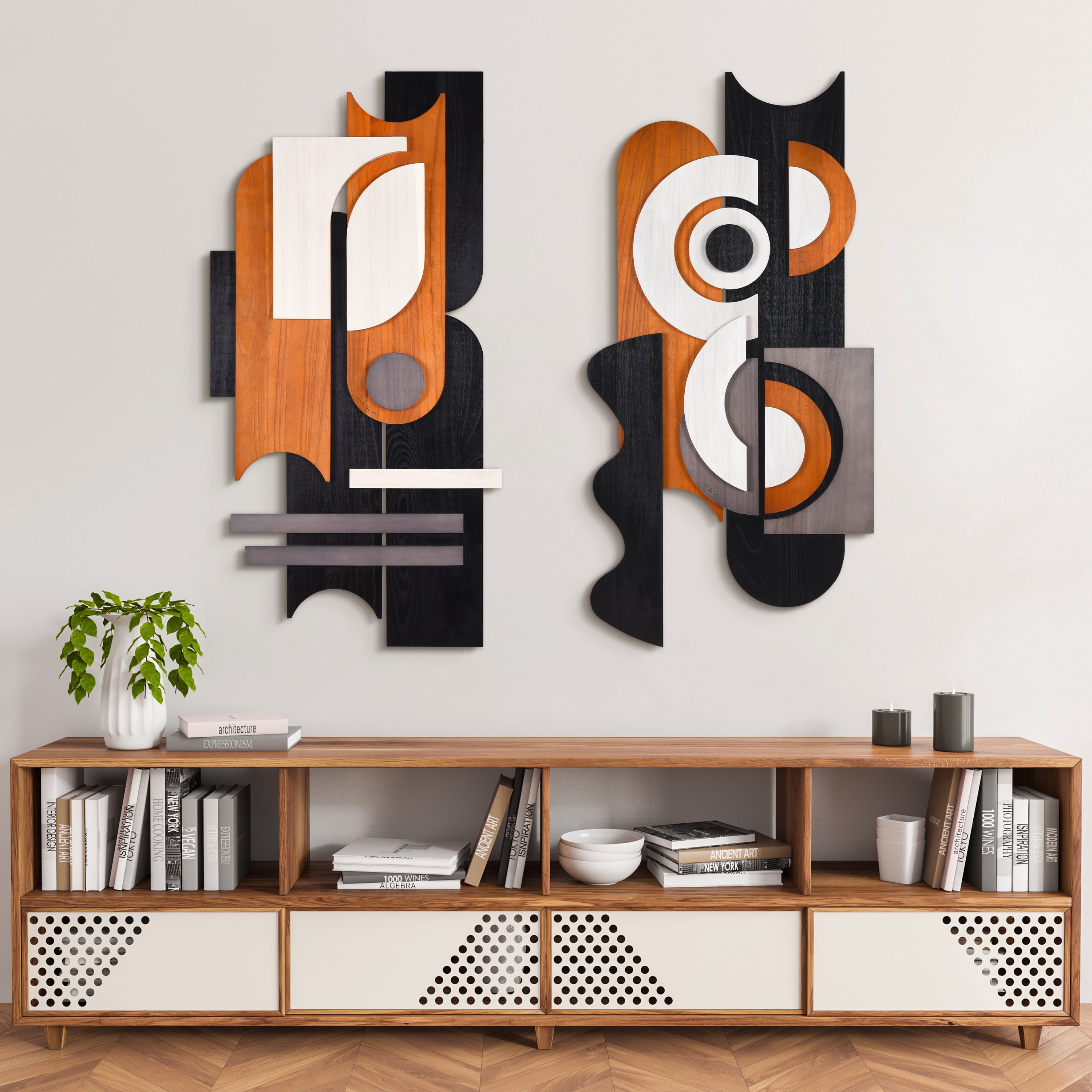 "Honeyed Dusk I & II" Hand Made & Hand Finished Dimensional Solid Wood Abstracts
