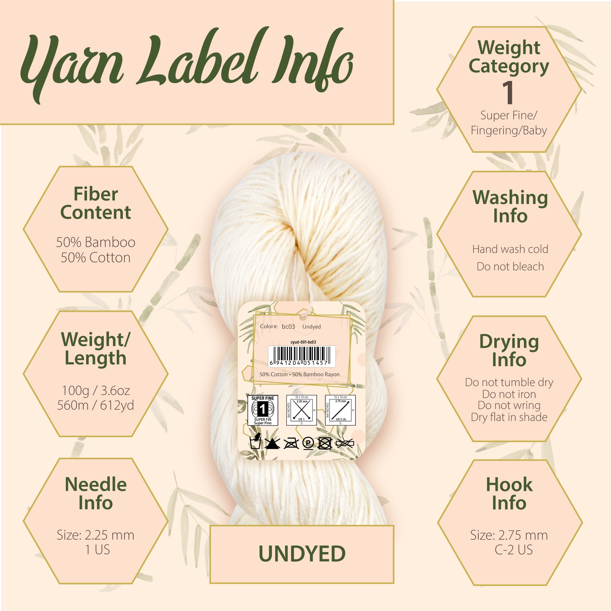 JubileeYarn Undyed Bamboo Cotton Chunky Yarn - 200g/Hank - 2 Hanks