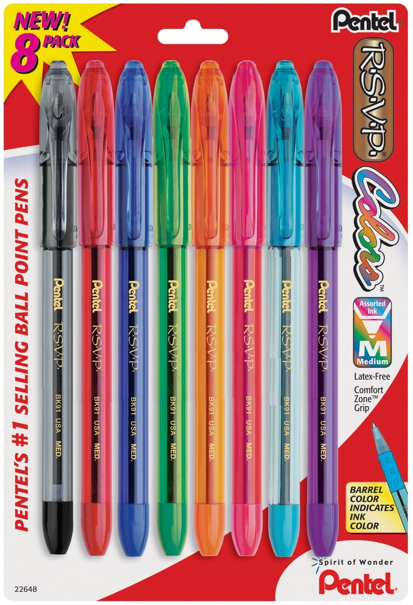 Pentel R.S.V.P. Medium Ballpoint Pens 8/PkgAssorted Colors Walmart