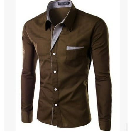 Men's Casual Top Lapel Solid Color Long Sleeve Shirt | Walmart Canada