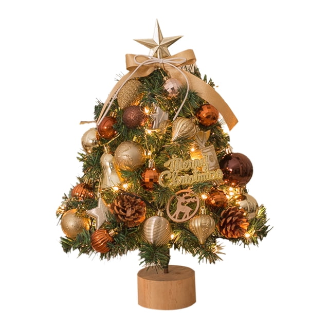 17.7 Inch Mini Christmas Tree with Lightssmall Tabletop Flocked Christmas Tree with 30 Led Lights Cones and Wooden Base Xmas Decorations for Holiday Party Home