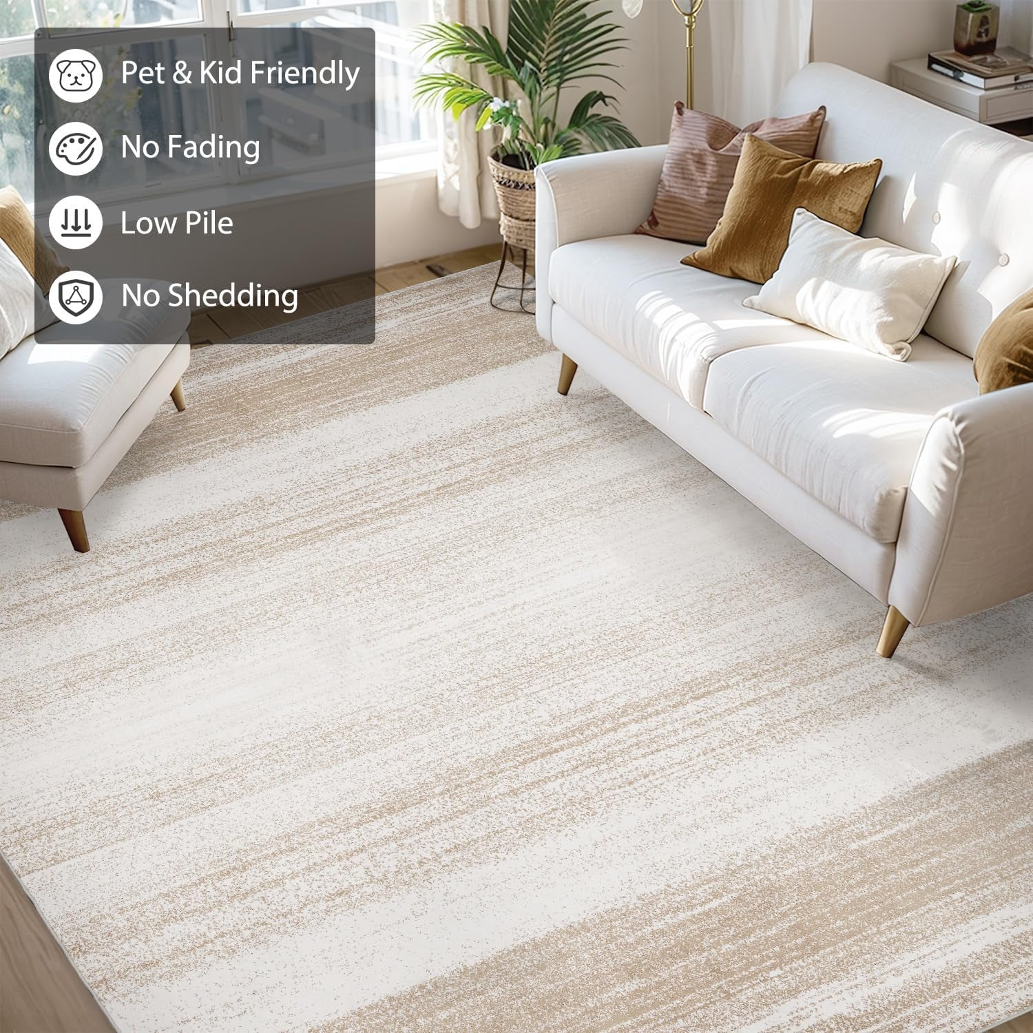 VUNATE 5'x7' Area Rugs for Living Room Washable Rugs Modern Abstract Area Rug Soft Contemporary Neutral Carpet Indoor Rug for Bedroom Dining Room Office Foldable Nonslip Rug Brown Khaki Cream