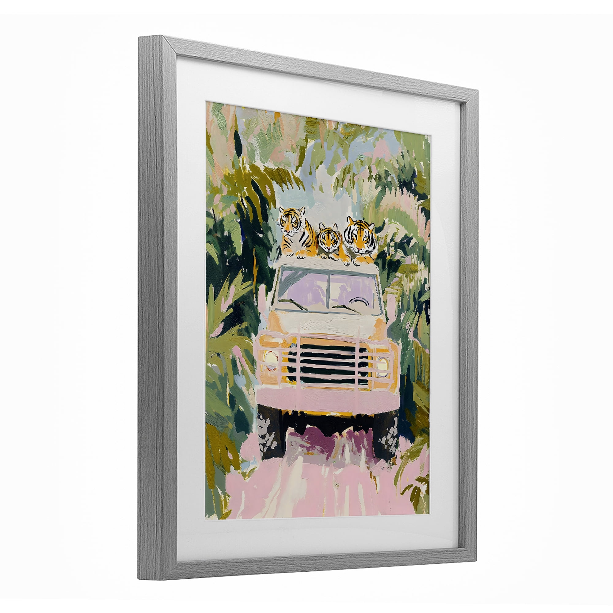 Stupell Industries Safari Trip Tiger Trio Gray Framed Print Under Glass, design by The Prints Vibe