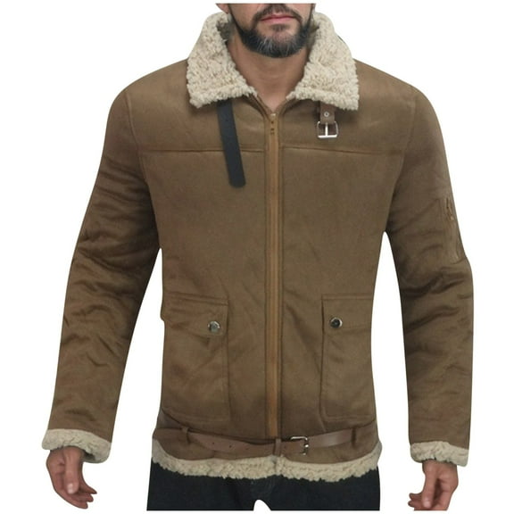 S-5X Plus Size Sueded Jackets for Men Big & Tall Fleece Lined Winter Coats with Pockets and Collared Long Sleeve Zip Up Thermal Warm Outerwear Jacket