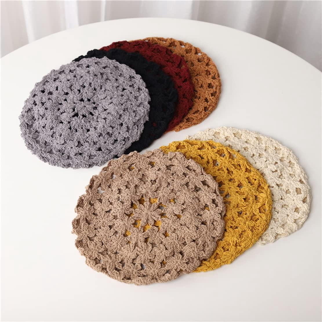 LinYooLi Hand Hook Hollowed-Out Petal-Shaped Beret, Hair Cap