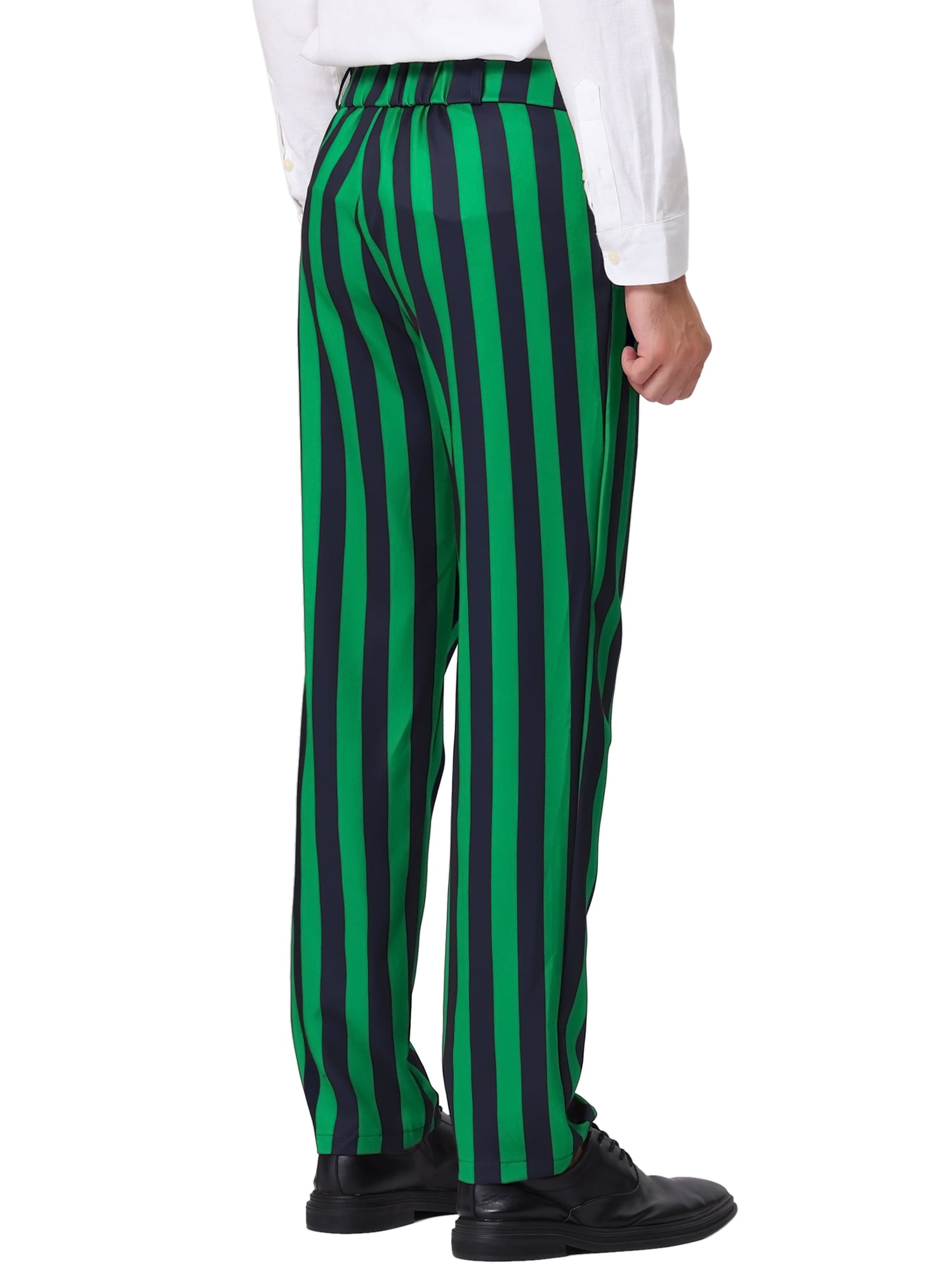 Unique Bargains Men's Striped Pant Classic Fit Flat Front Business Trousers 34 Green Black