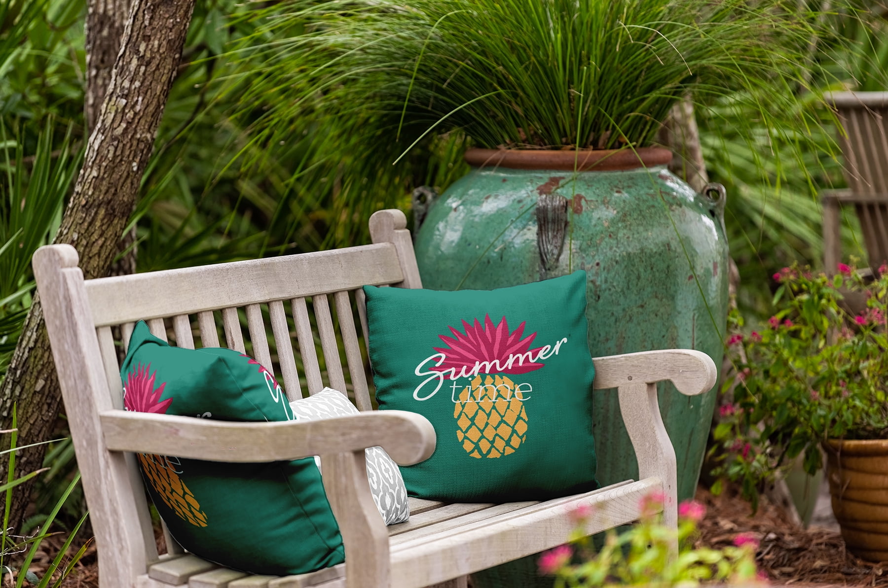 20" x 20" Simply Daisy Summer Time Pineapple Indoor/Outdoor Pillow, Kelly Green Qty 1