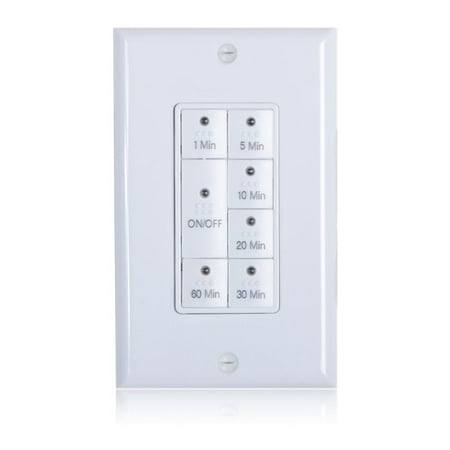 Maxxima 1875 Watt 7 Button Countdown Timer Switch Maximum 60 Minutes Delay, 1/2 HP Perfect for Bathroom Exhaust Fans, Wall Plate
