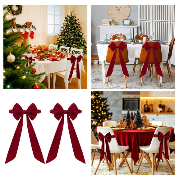 2-Piece Christmas Chair Bow Ornament, Chair Back Bow Decoration, Suitable for Christmas, Weddings, Parties, Banquets, Hotels, Homes, Kitchens, And Chair Cover Decorations.