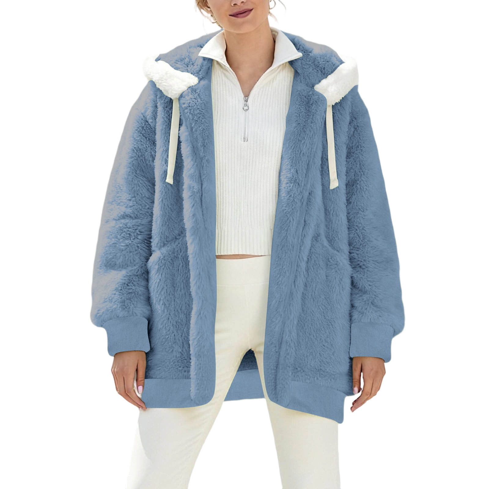 Sherpa Fleece Hoodies for Women Fuzzy Oversized Zip up Hoodie with Pockets Casual Warm Pullover Hooded Sweatshirts