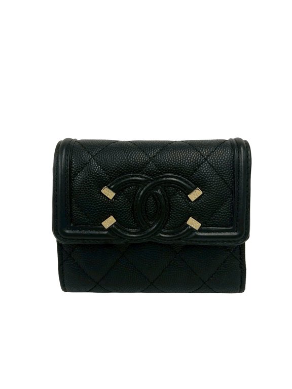 Pre-Owned CHANEL CC Filigree Coco Mark Caviar Skin Tri-fold Wallet Black 86951