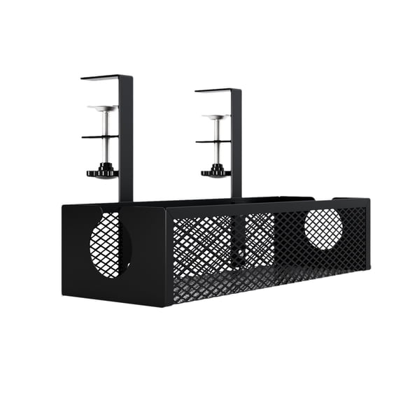 No-Drill Clamp On Under Desk Storage Basket With Cup Holder For Office And Home