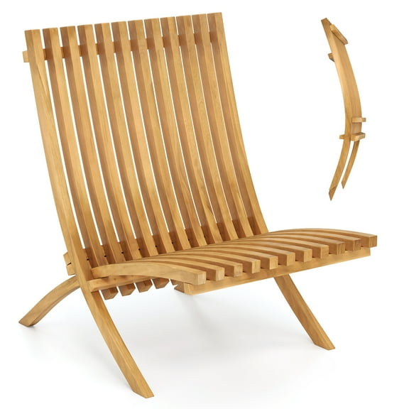 Gymax Folding Patio Chair Teak Wood Outdoor Lounge Chair w/ Slatted Seat & Backrest
