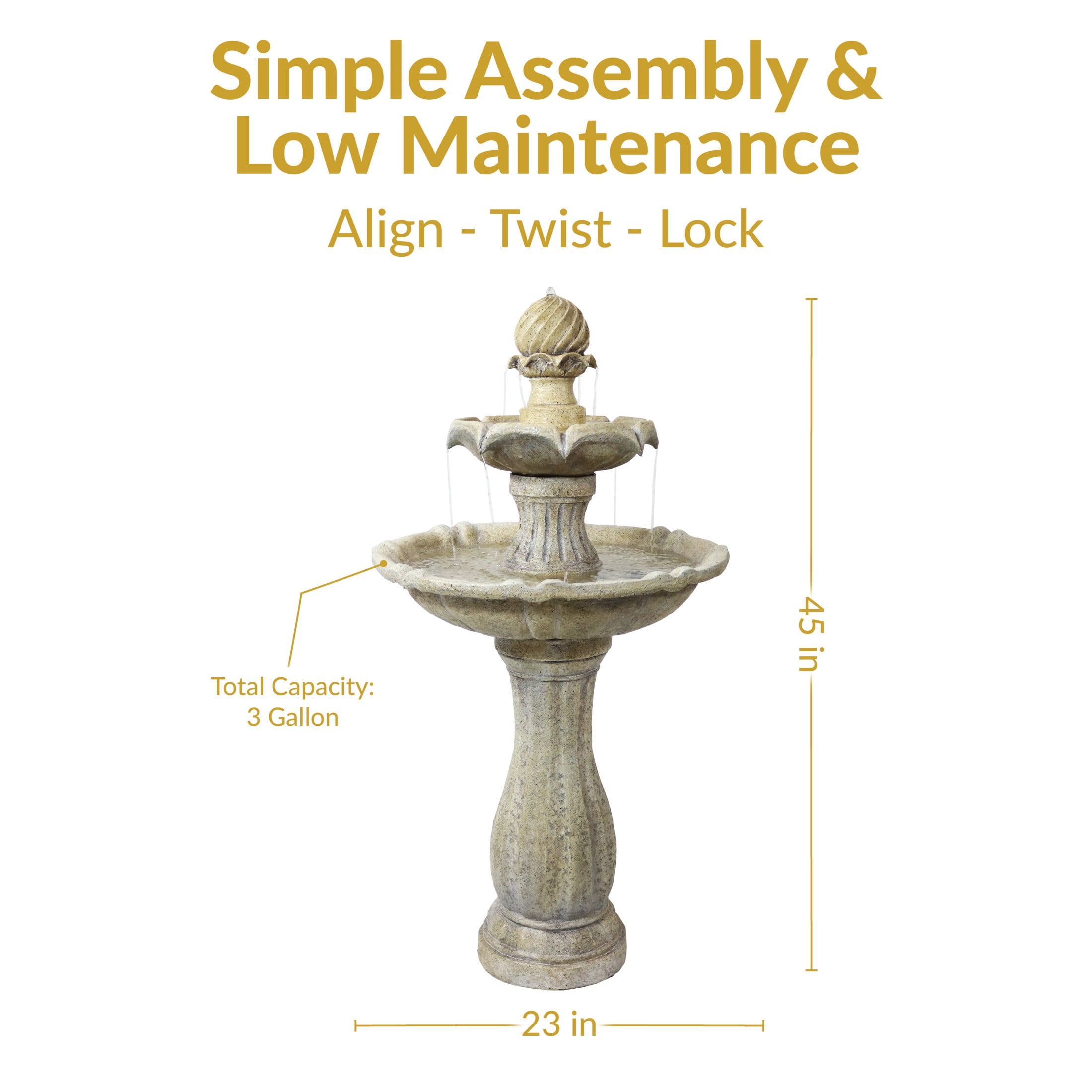 Sunnydaze 45" 2-Tier Arcade Solar Outdoor Water Fountain with LED - Earth