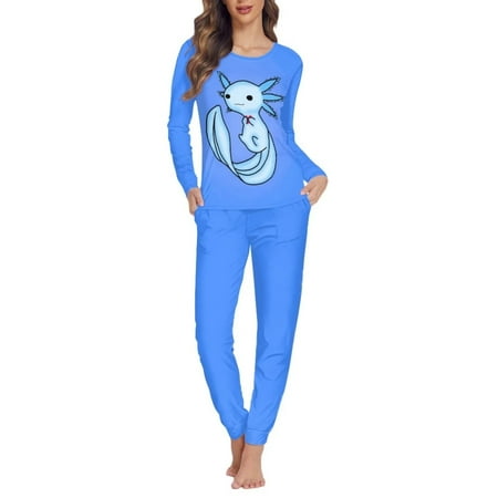 

NETILGEN Water Axolotls Pajamas for Women Set Plus Size Loose Fitting 2 Pack Crewneck Pjs for Women Summer & Autumn Casual Indoor Activities Women Sleepwear Long