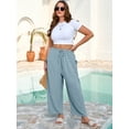 thumbnail image 4 of SHOWMALL Women's Plus Size Loose Fit Baggy Pants, Lightweight Breathable Balloon Trousers with Pockets, Blue Gray 2X Comfortable Elastic Drawstring Waist Wide Leg Lounge Pants, 4 of 7