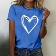 thumbnail image 4 of Hauts pour Femmes Saint-Valentin Manches Courtes Imprimé Cœur Col Rond T-Shirt Décontracté Bleu P, 4 of 6