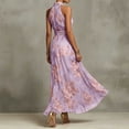 thumbnail image 3 of Women's Floral Halter Maxi Dress Fall Boho Print Wedding Guest Dress Flowy Chiffon Long Dress for Evening Party Vacation, 3 of 5