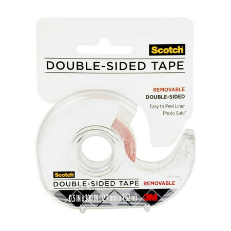 Scotch Double-Sided Removable Tape, Clear, 1/2 in. x 300 in., 1 Disp.