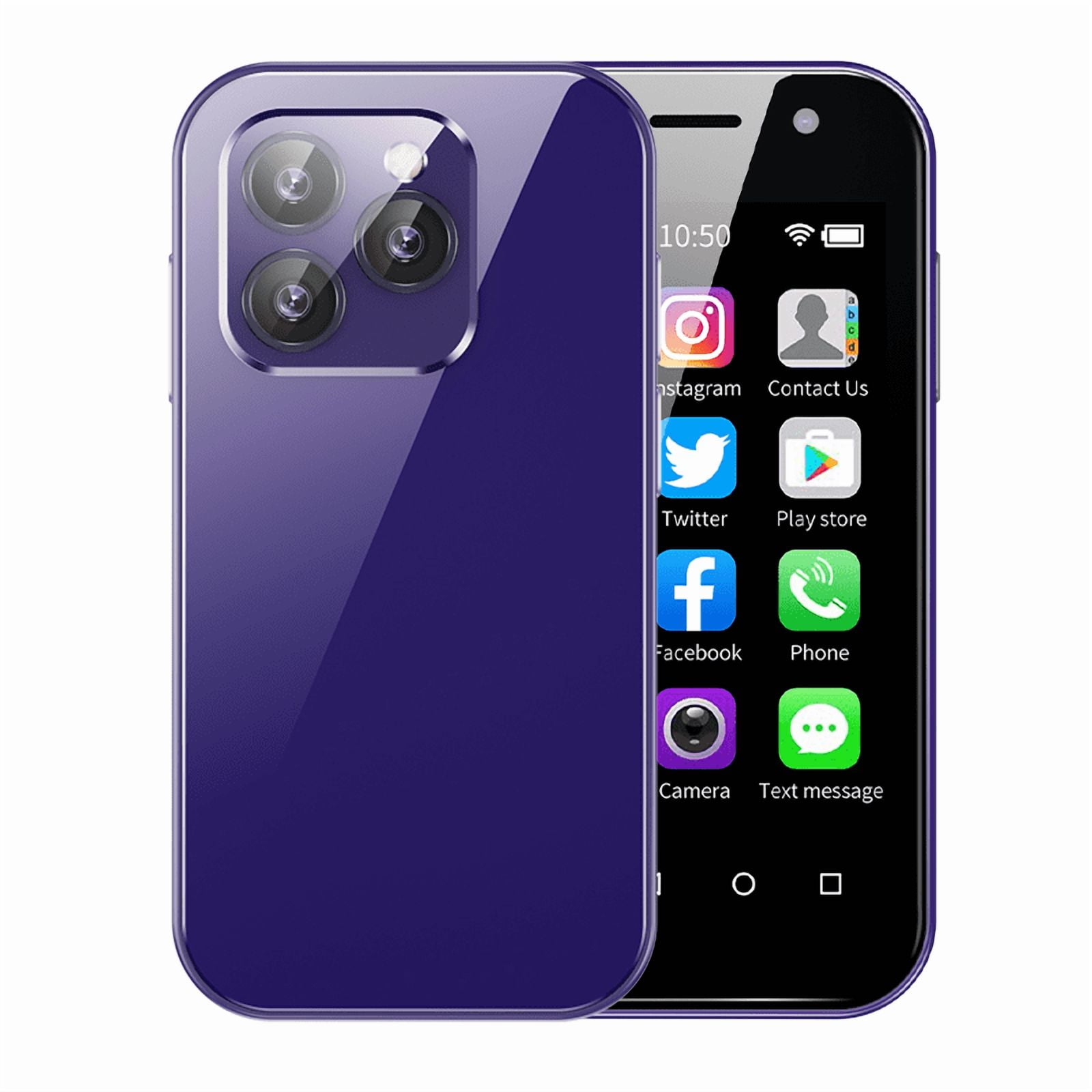 Mini Smartphone, Android 9.0 Quad Core 4G LTE 2000mAh Dual SIM Face ID Dual Camera Type-C Unlocked Mobile Phone for Kids (Purple, 32GB)