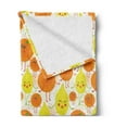 thumbnail image 2 of Tangerine Soft Flannel Fleece Throw Blanket, Childish Pattern of Cheerful Lemon and Orange Floral Backdrop, Cozy Plush for Indoor and Outdoor Use, 50" x 60", Yellow Orange Lime Green, by Ambesonne, 2 of 5