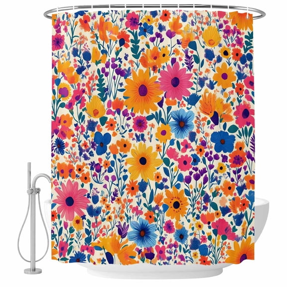 Flowers Fabric Shower Curtain Colorful Floral Washable Shower Curtains for Bathroom, Waterproof Bath Curtain with Hooks Home Decor 36x72in