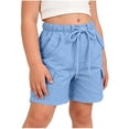 thumbnail image 4 of ZOYOEN Girls Trendy Cargo Shorts- Casual Elastic Waist Drawstring Baggy Stretch Kids Hiking Shorts Blue Size 5, 4 of 8