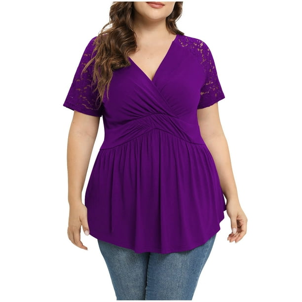 Camiseta con cuello en V y hombros descubiertos asimétricos recortados de talla grande para mujer a la moda OAVQHLG3B Store lin121212