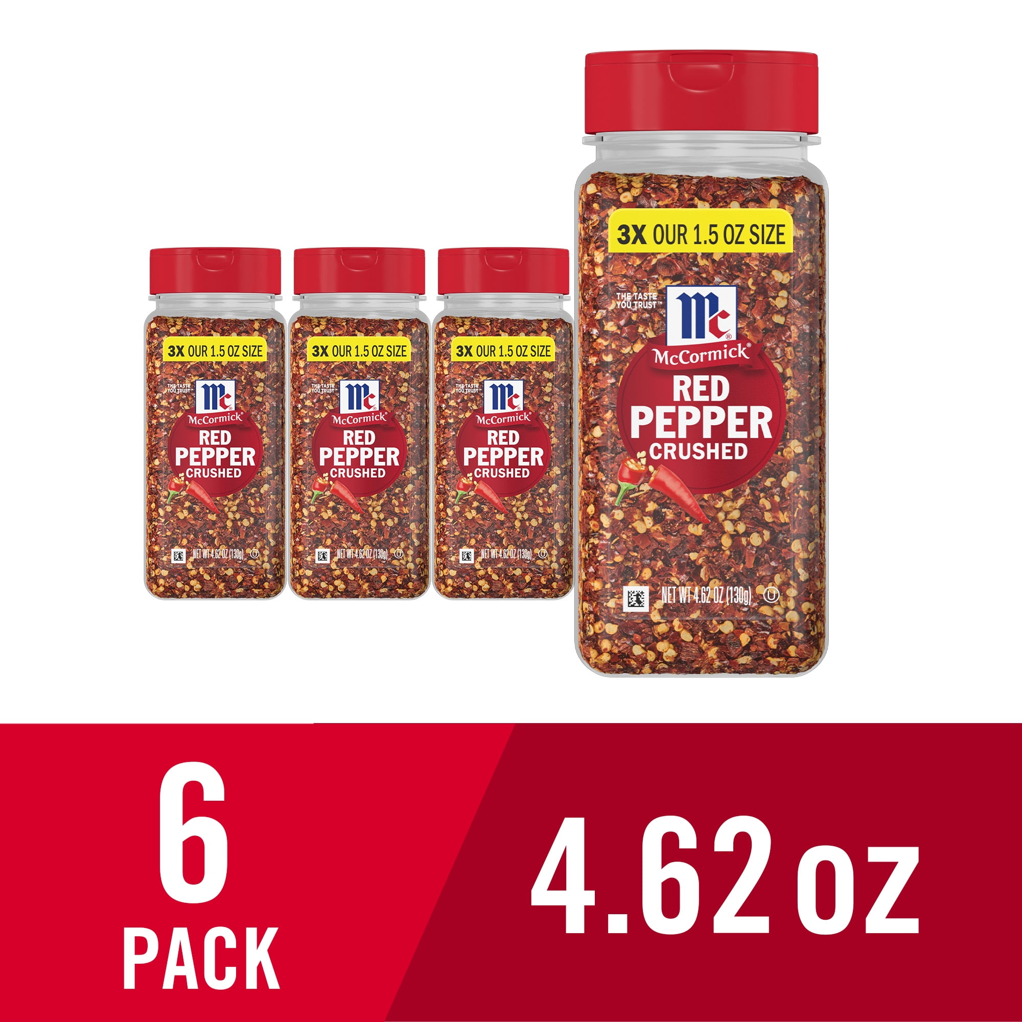 (6 pack) McCormick Non-GMO Kosher Crushed Red Pepper, 4.62 oz Bottle