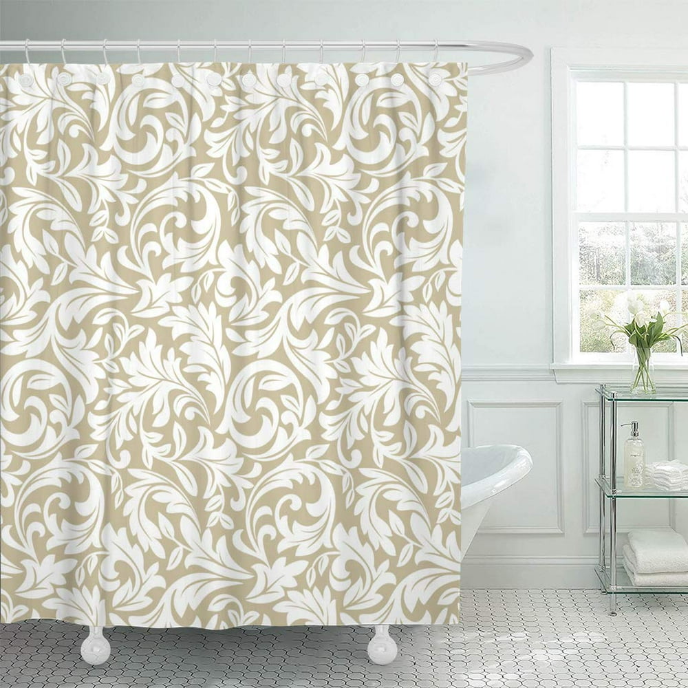 KSADK Royal Floral Pattern Baroque Damask White and Beige Gold Flower