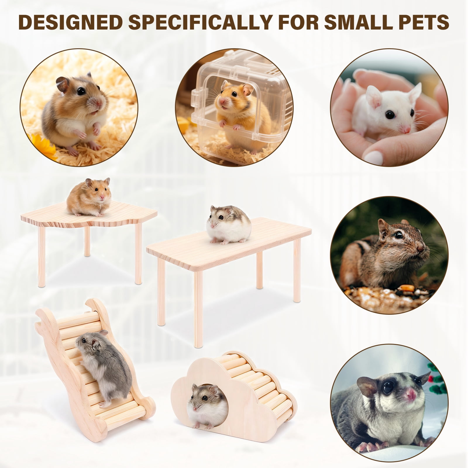 4 Pcs Hamster Platform Hideout Wood Ladder Playhouse Hamster Game Climbing Toy with Platform Cage Accessories for Small Pet