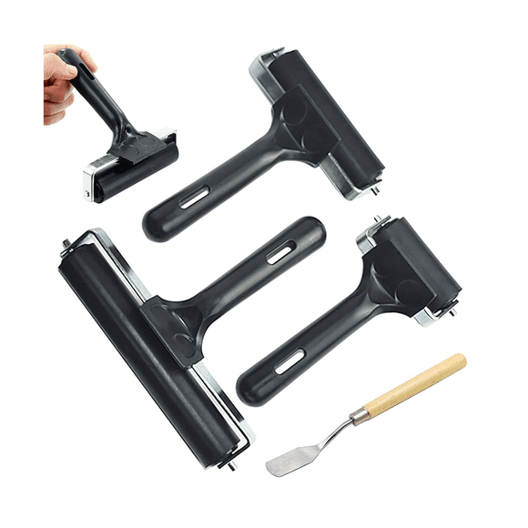 3 PCS Rubber Roller Brayer for Crafts,Printmaking Brayers,Hard Rubber Roller Brayers with 1Pcs Painting Scraper