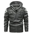 thumbnail image 2 of Fesfesfes Men's Faux Leather Jacket Multi-pocket Large Size Jacket Clip Cotton Jacket With Long Zipper Cuffs Detachable Hooded Jacket On Sale, 2 of 6