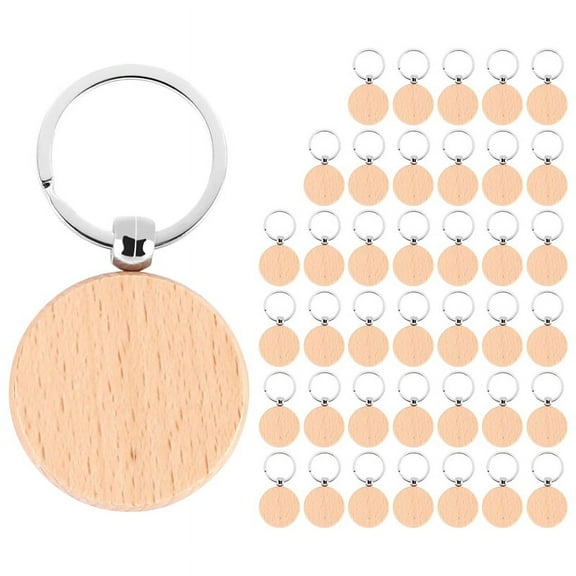 40Pcs Blank Round Wooden Key Chain Diy Wood Keychains Key Tags Can Diy Gifts